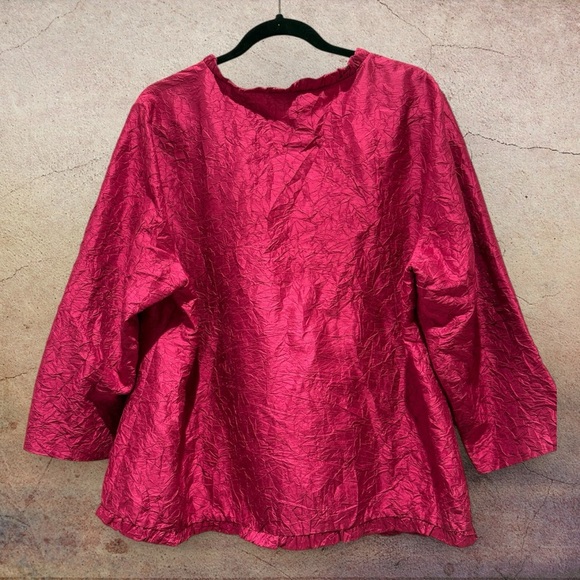 Eileen Fisher SILK Crinkle Button-Front Blouse | Pink | Textured Top Size 1X - Picture 3 of 6